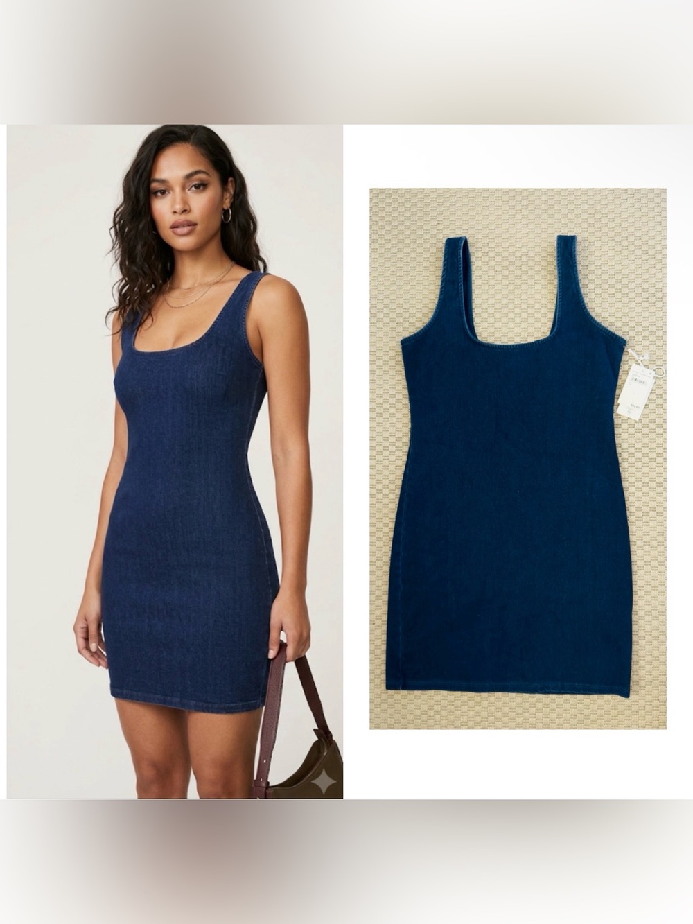 NWT  Good American $89  Tank Mini Dress Square Neck Indigo Women’s
